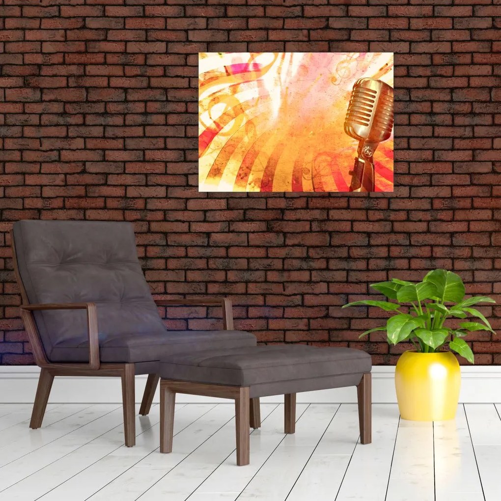Tablou pe sticlă - Microfon retro (70x50 cm)