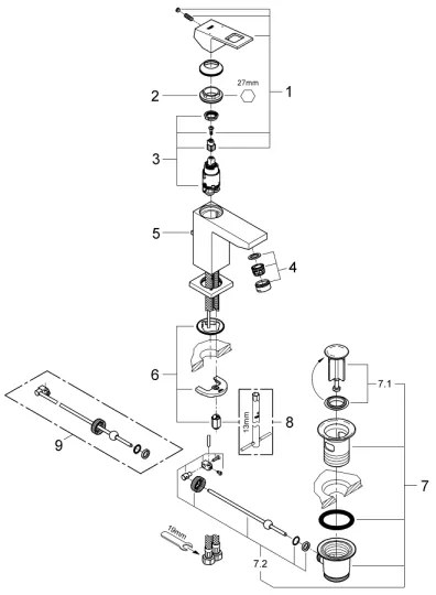 GROHE EUROCUBE 2312700E - Baterie pentru lavoar, mărimea S, crom lucios