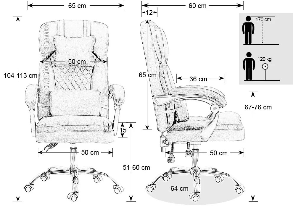 Scaun de birou cu pernă lombară cu masaj din stofă OFF 936 negru