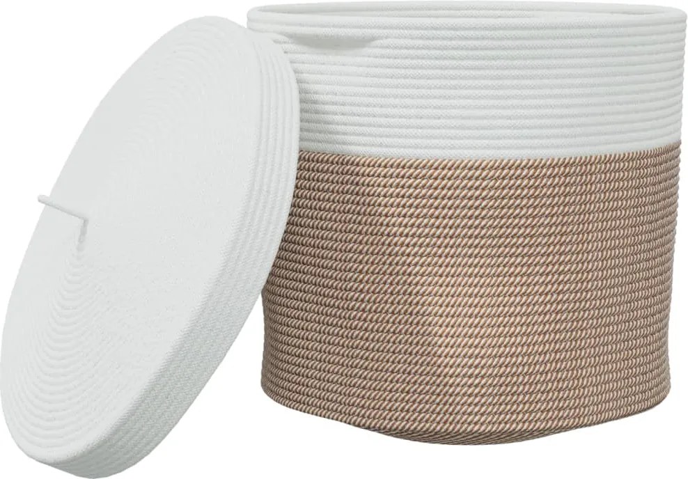vidaXL Coș de depozitare cu capac, maro și alb, Ø40x35 cm bumbac