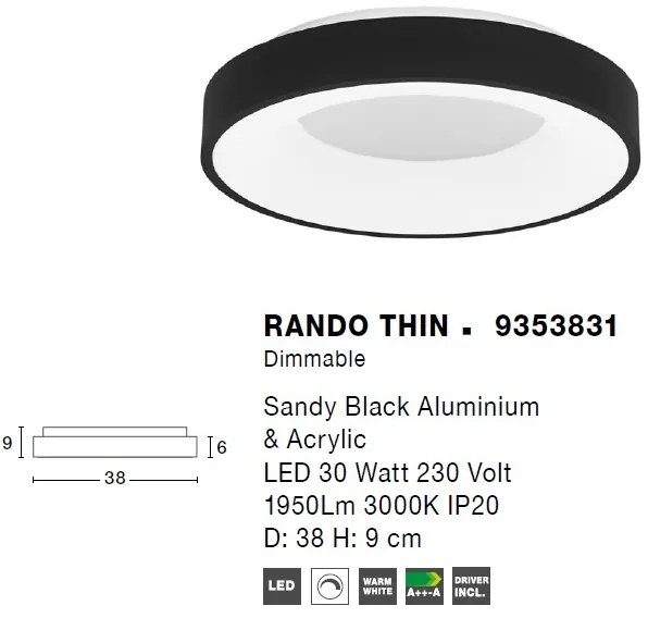 Plafoniera LED moderna 38cm RANDO THIN negru NVL-9353831