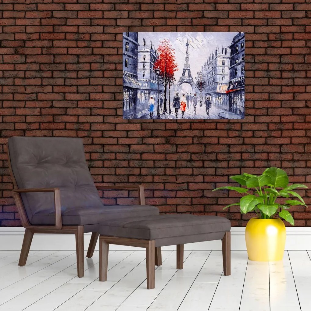 Tablou pe sticlă - Străzi din Paris, pictură în ulei (70x50 cm)