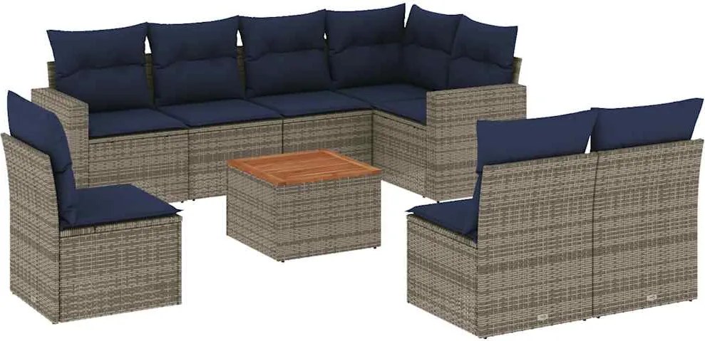 vidaXL Set canapele de grădină, 9 piese, cu perne, gri, poliratan