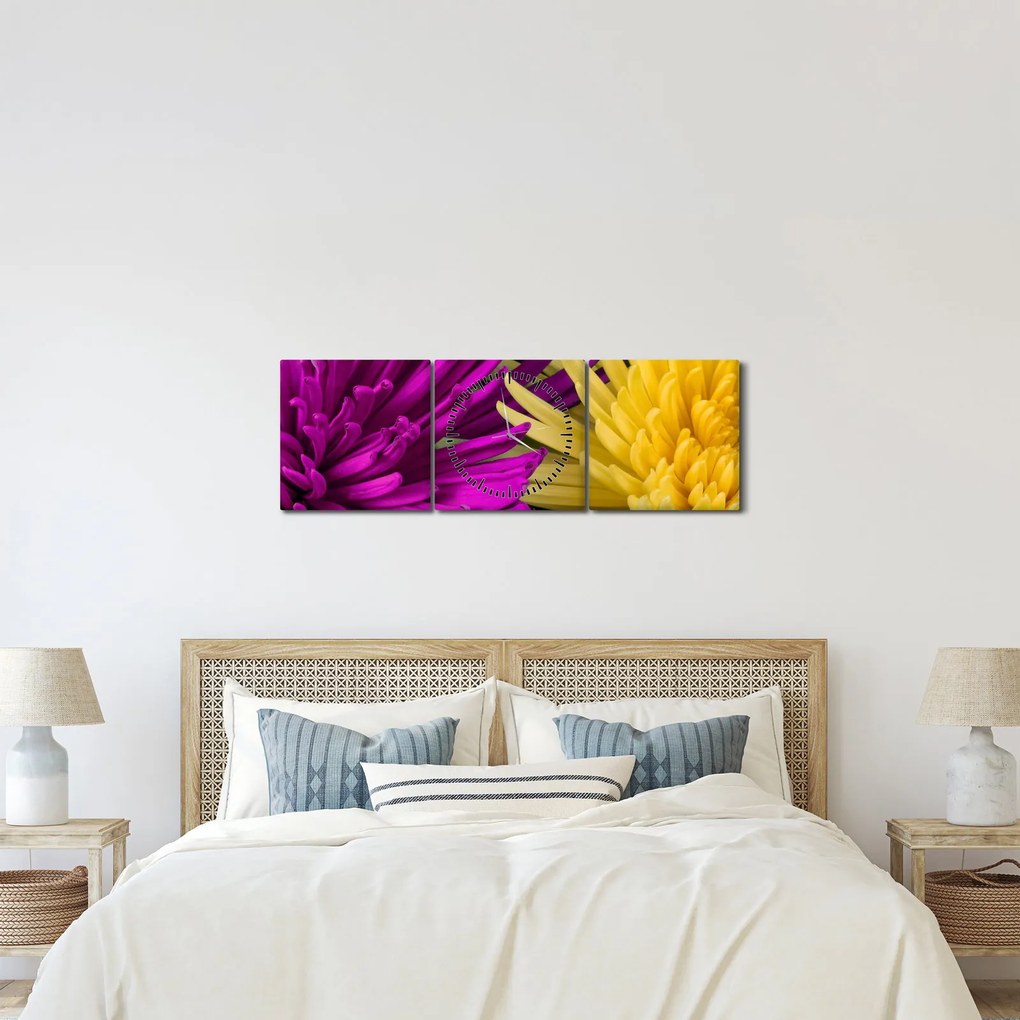 Tablou - detailu cu flori (cu ceas) (90x30 cm)