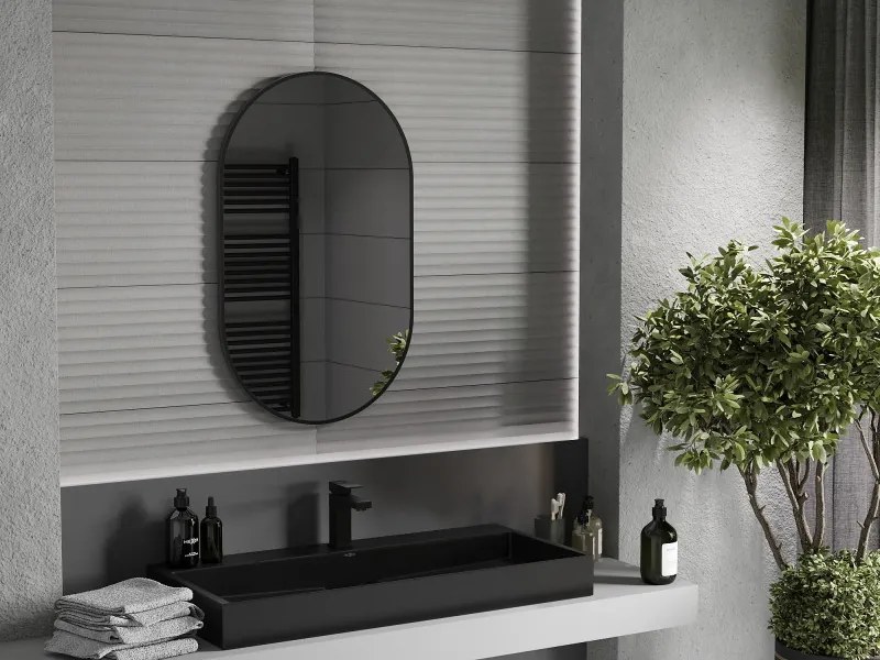 Mexen Loft oglindă de baie ovală 90 x 55 cm, ramă neagră - 9851-090-055-000-70
