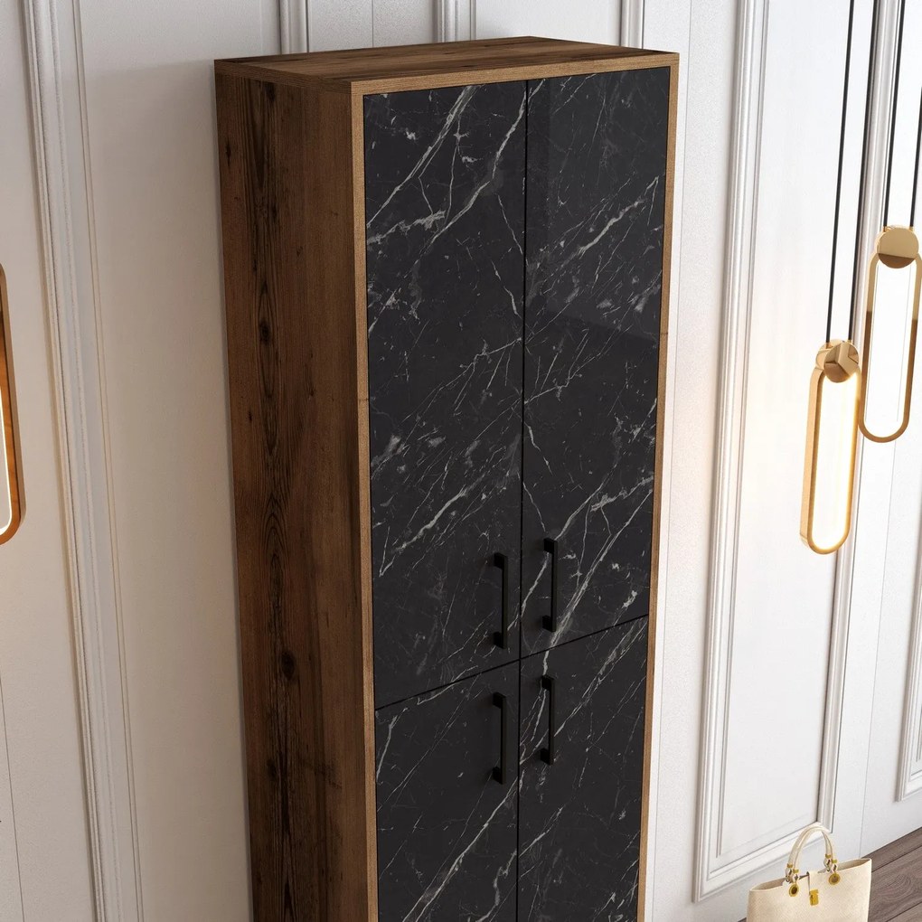 Comodă pentru pantofi Berlin A - Walnut, Black Marble