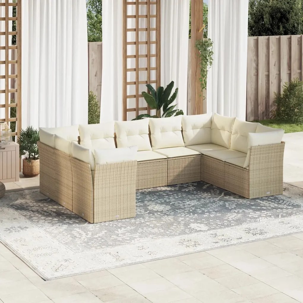 vidaXL Set canapele de grădină, 9 piese, cu perne, bej, poliratan
