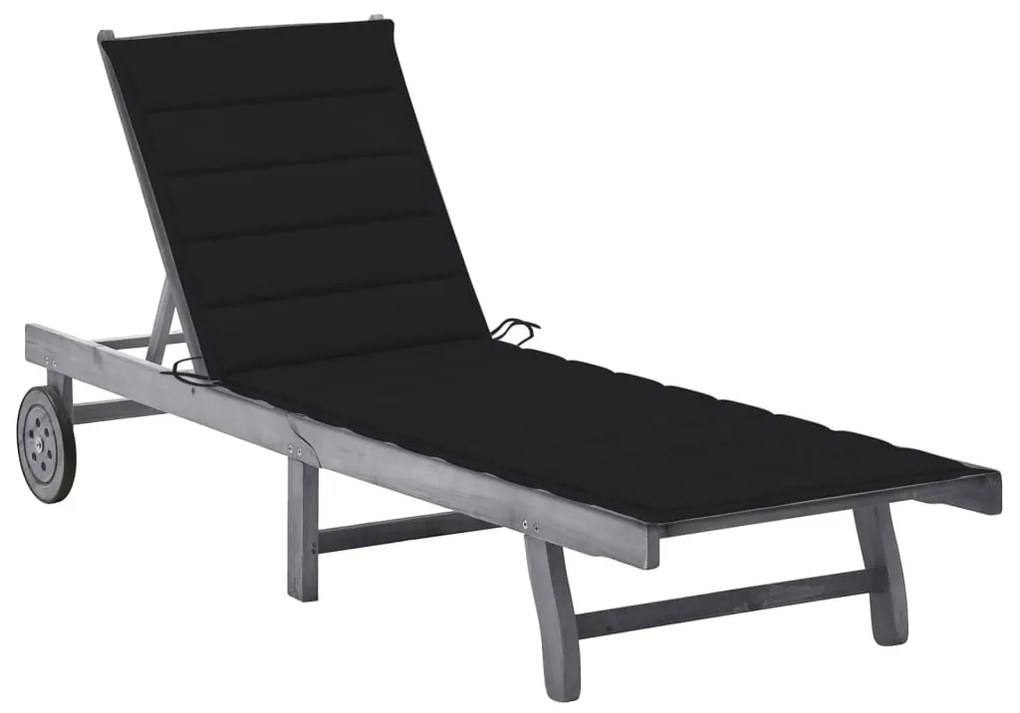 vidaXL Șezlong de grădină cu pernă, gri, lemn masiv de acacia