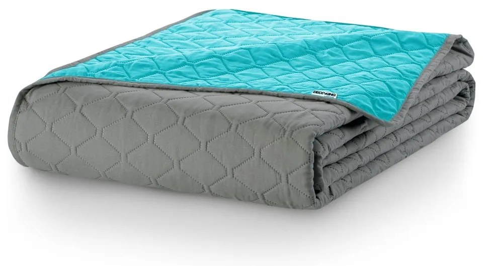 Cuvertură cu 2 fețe din microfibră DecoKing Axel, 170 x 210 cm, turcoaz-gri