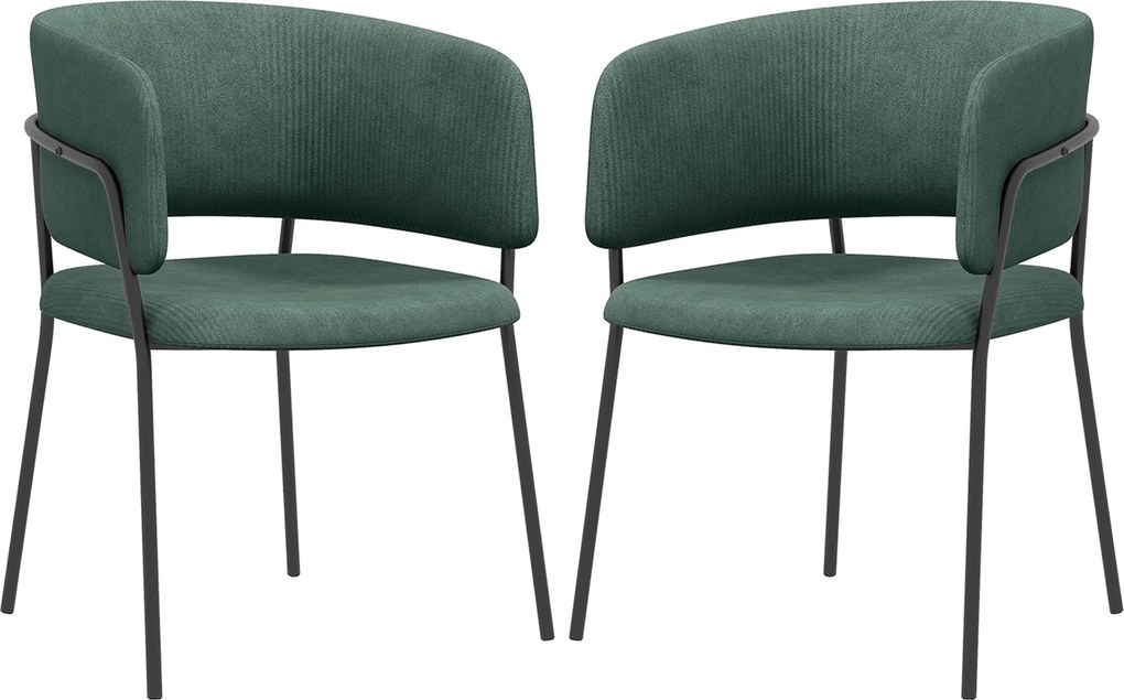 HOMCOM Set de Scaune, Scaune de Bucătărie Tapițate Moderne din Catifea cu Spate, Cotieră și Picioare Metalice, 57x53x73 cm, Verde