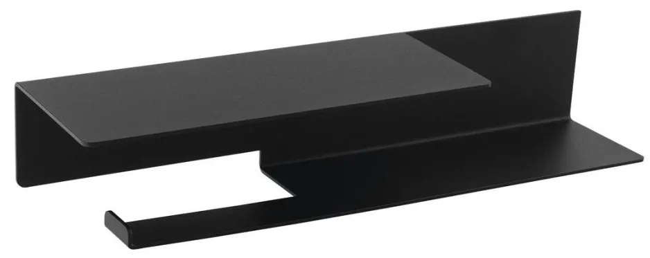 Sapho - Suport pentru hârtie igienică cu poliță, 9,5 x 35 cm, negru mat