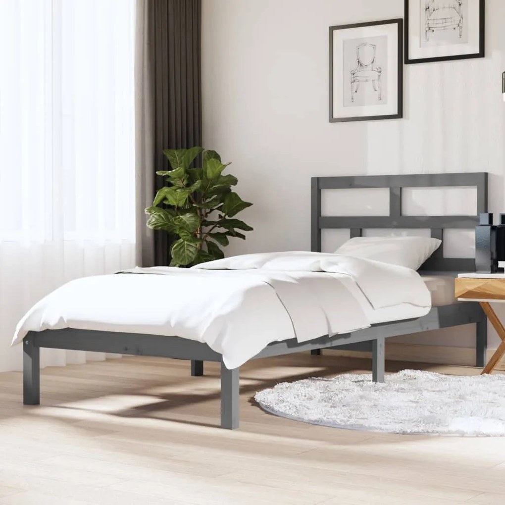 3101185 vidaXL Cadru pat, gri, 90x190 cm, lemn masiv simplu