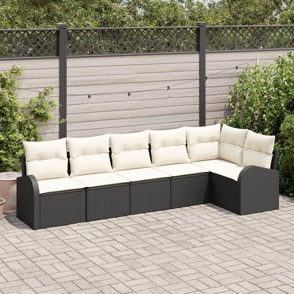 vidaXL Set de canapele pentru grădină cu pernă 6 pcs Negru Rattan poli