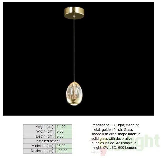 Pendul modern LED diametru 9cm ROCIO auriu 784347