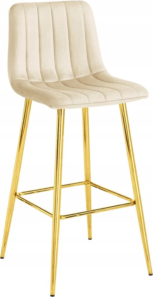 Scaun de bar POZZA VELVET cu picioare aurii, crem