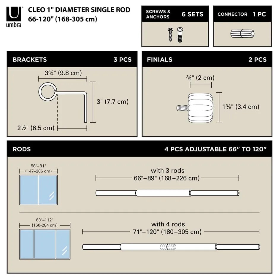 Galerie de perdea argintie extensibilă din oțel 168 - 305 cm Cleo – Umbra