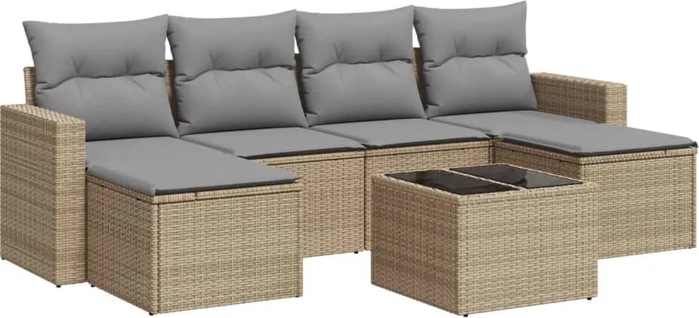 vidaXL Set canapele de grădină, 7 piese, cu perne, bej, poliratan