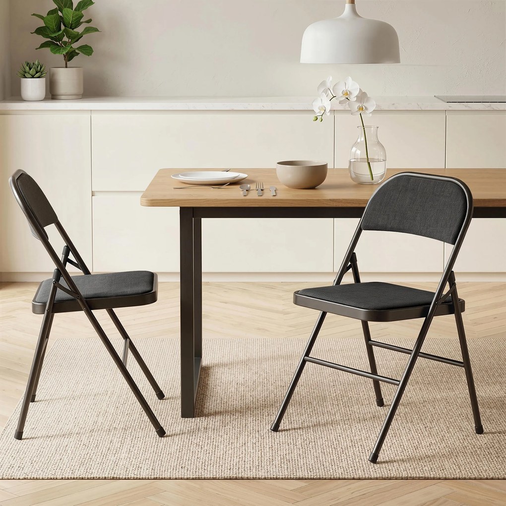 HOMCOM Set de 2 scaune pliante pentru sufragerie, portabile, cadru din oțel dim. 45l x 46P x 78H cm negru | Aosom Romania