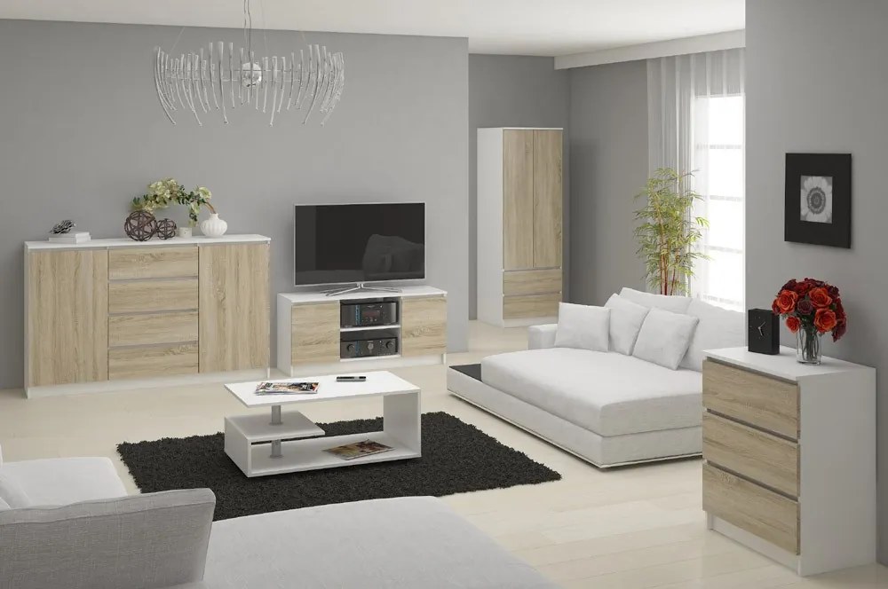 Comodă Koa (alb + stejar sonoma). 1069011