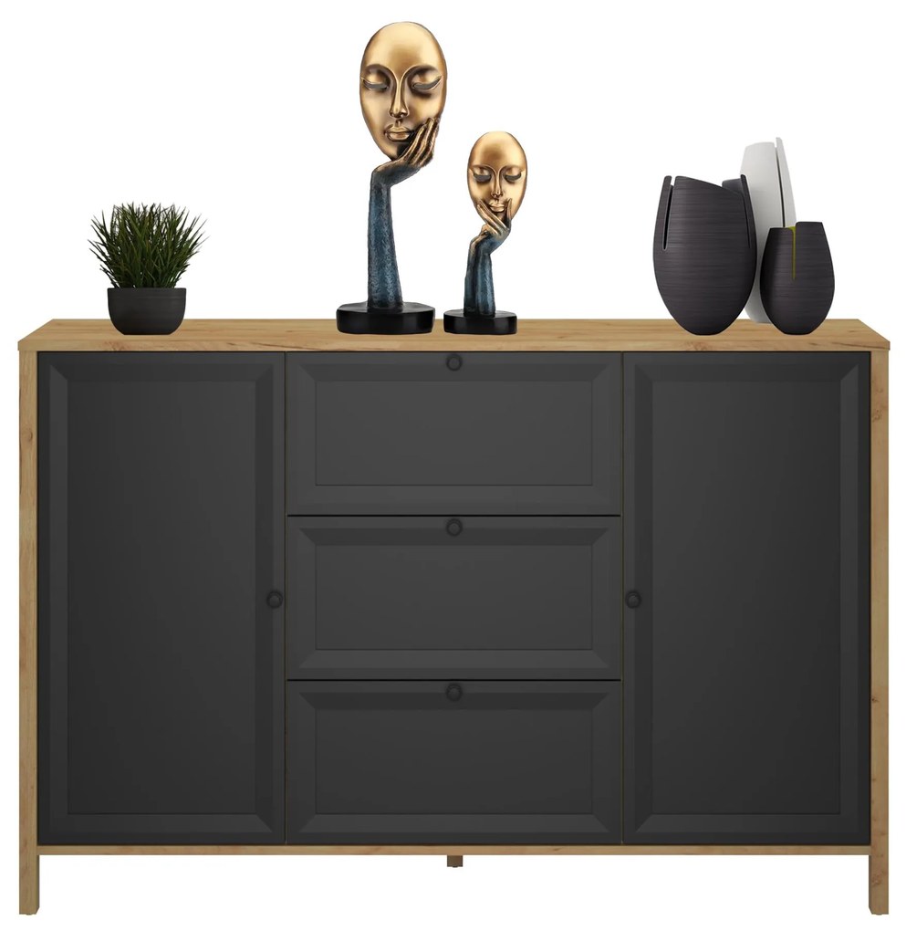 Comodă Bruselas 2 (stejar craft auriu + negru) . 1116782