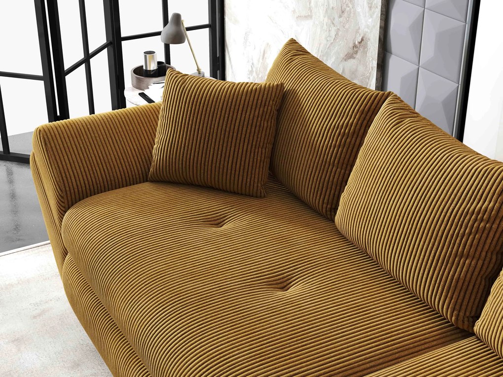 Canapea extensibilă dumonde cu ladă de depozitare si sezut confortabil din spuma high-density, Loana Zoom Mustar 300x100 cm