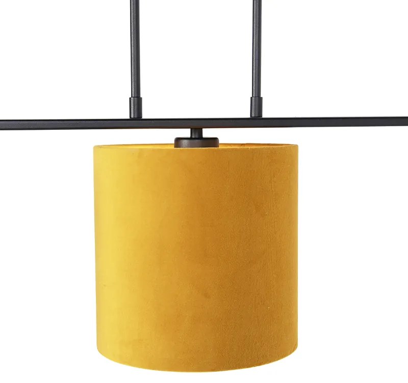 Lampă suspendată cu abajururi din catifea galben cu auriu 20cm - Combi 3 Deluxe