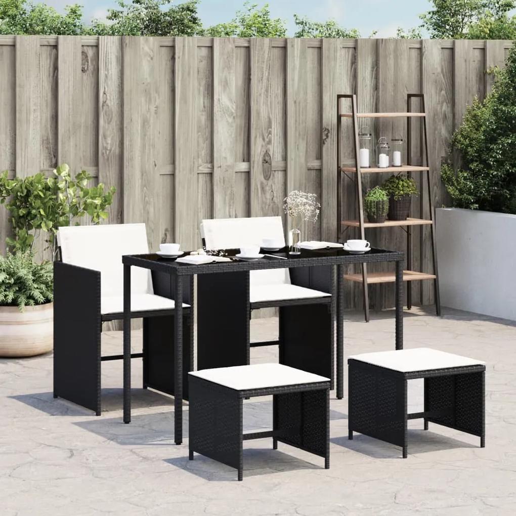 365080 vidaXL Set mobilier de grădină cu perne, 5 piese, negru, poliratan