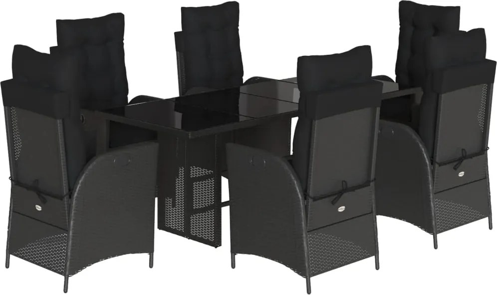 vidaXL Set mobilier de grădină cu perne, 7 piese, negru, poliratan