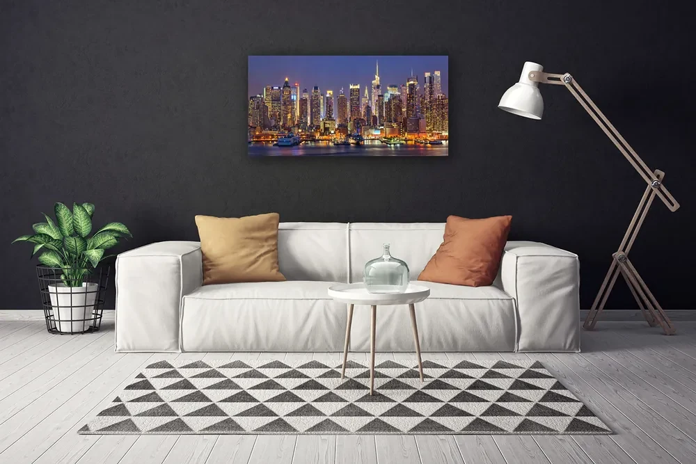 Tablou pe panza canvas Oraș Case Violet Galben Maro