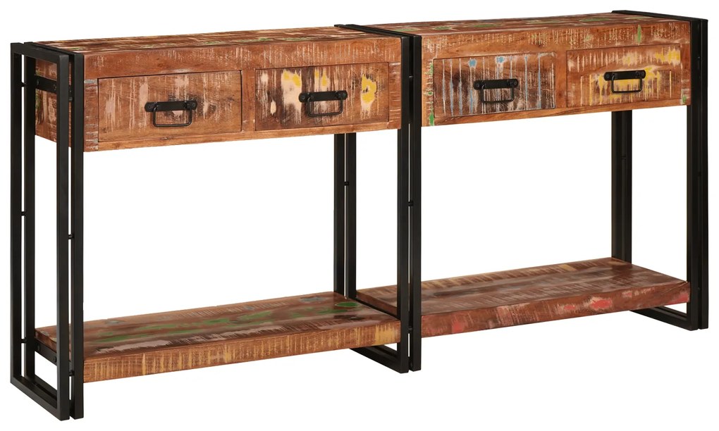 vidaXL Set mese console 2 pcs Multicolour Lemn reciclat solid și metal