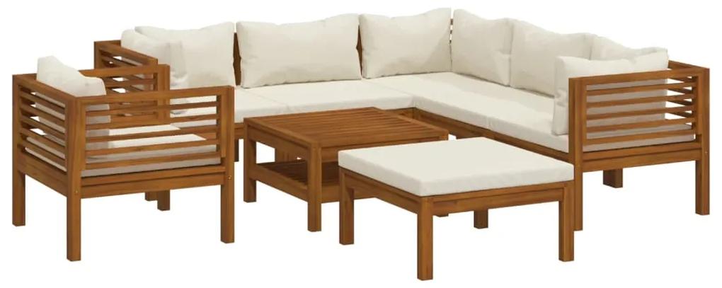 3086939 vidaXL Set mobilier grădină cu perne crem, 8 piese, lemn masiv acacia