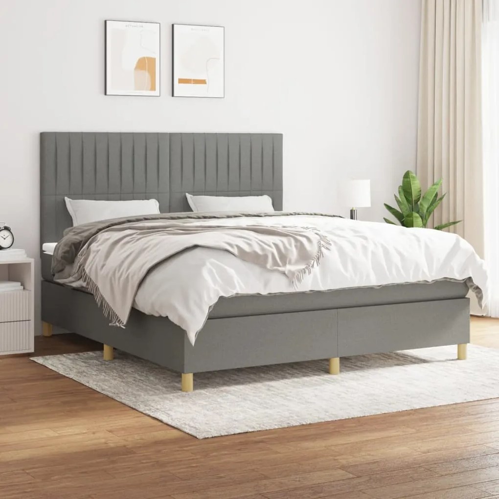vidaXL Pat continental cu saltea, gri închis, 160x200 cm, țesătură