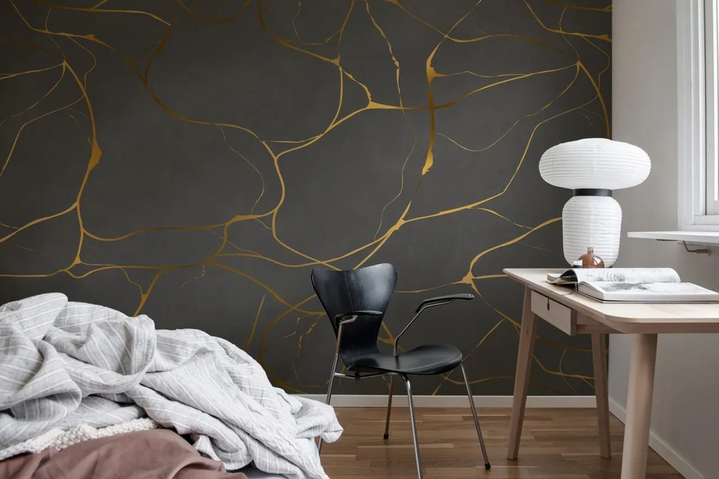 Tapet Gold Swirl, Dark Gray, Rebel Walls