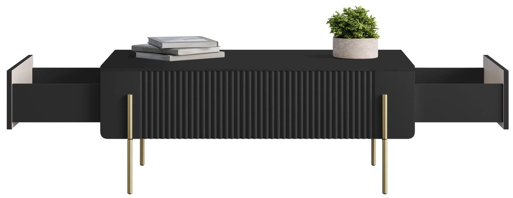 Măsuță de cafea cu sertare Malmi 100 cm - negru mat / picioare aurii