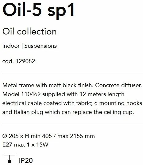 Lustra/ Pendul modern din ciment OIL-5 SP1 CONCRETE 129082