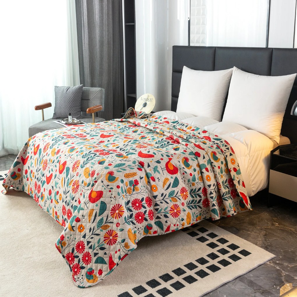 Cuvertura de pat cu model RETRO PASARE colorata Dimensiune: 220 x 240 cm