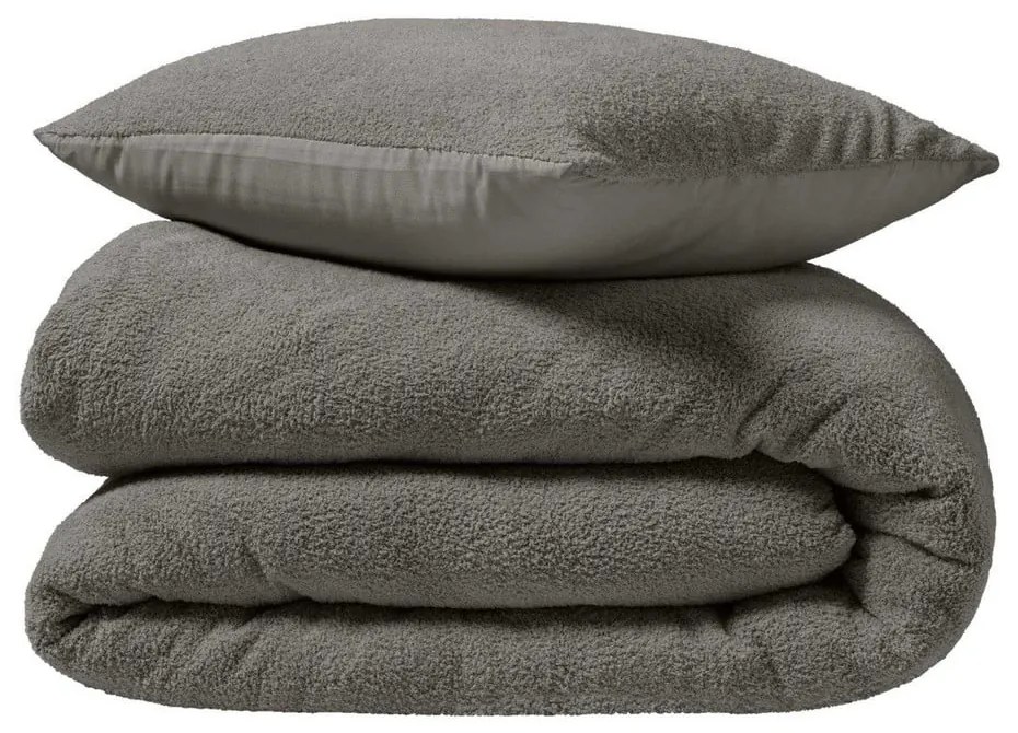 Lenjerie de pat gri antracit din micropluș/cocolino pentru pat dublu, extinsă 240x220 cm Helena – douceur d'intérieur