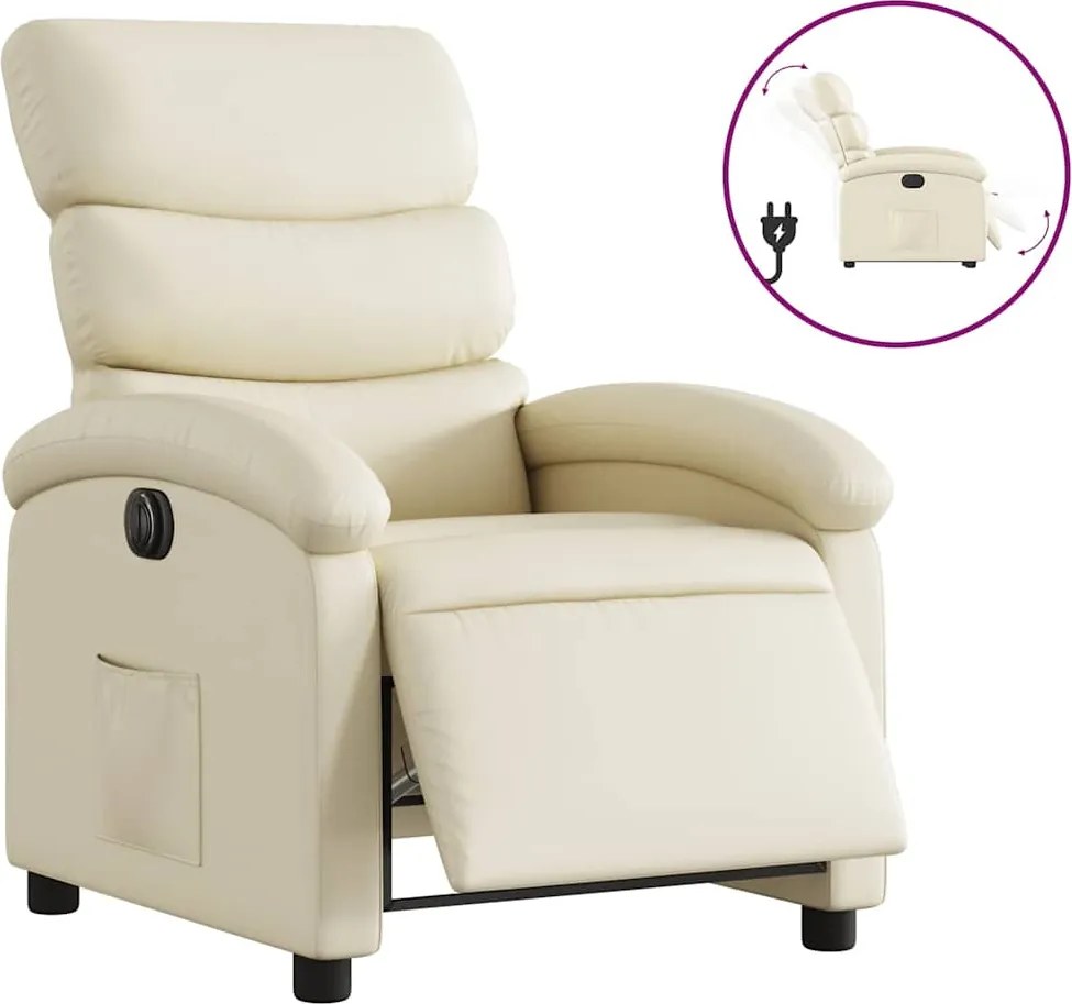 vidaXL Fotoliu rabatabil electric, crem, piele ecologică