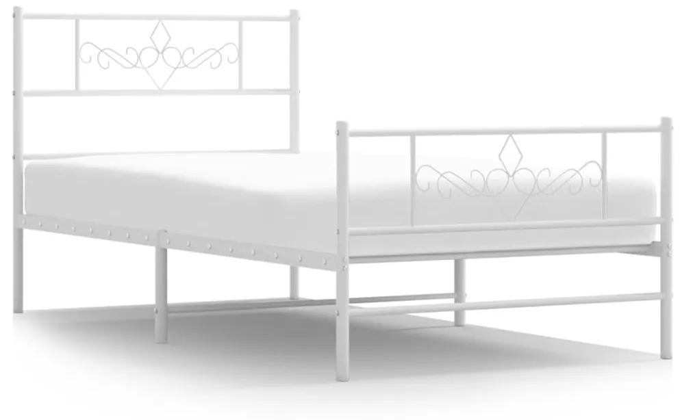 355328 vidaXL Cadru de pat metalic cu tăblie de cap/picioare, alb, 100x190 cm