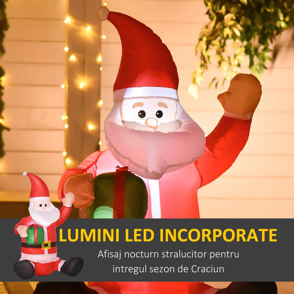 HOMCOM Mos Craciun Gonflabil, Decoratiune de Craciun Impermeabila de Exterior cu Lumini LED | AOSOM RO