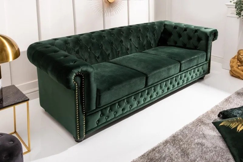 Canapea clasica stil englezesc Chesterfield II 3 locuri, verde