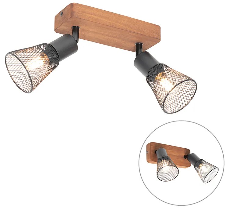 Spotlight industrial negru cu lemn 2 lumini - Kristina