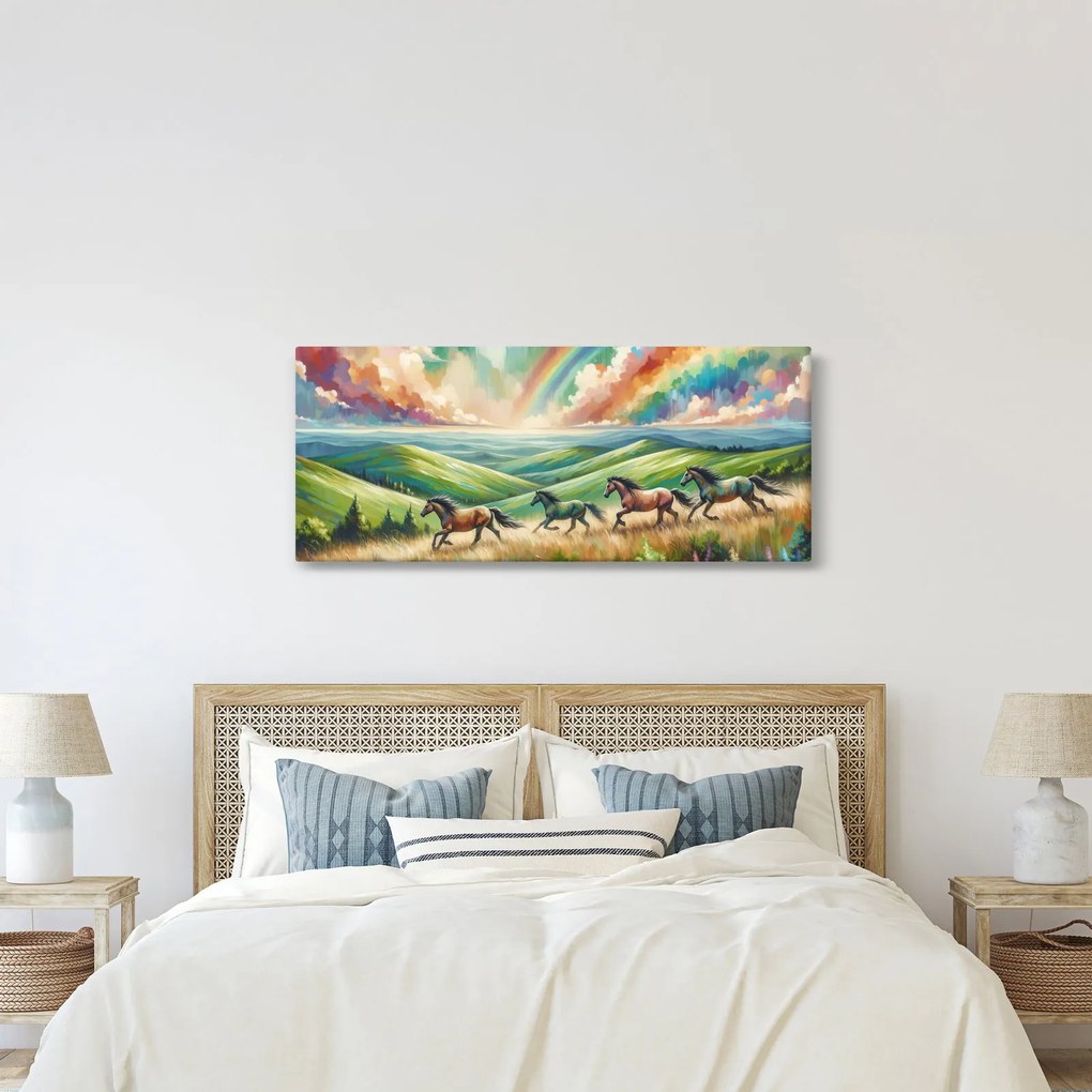 Tablou – Cai galopând prin peisaj (120x50 cm)