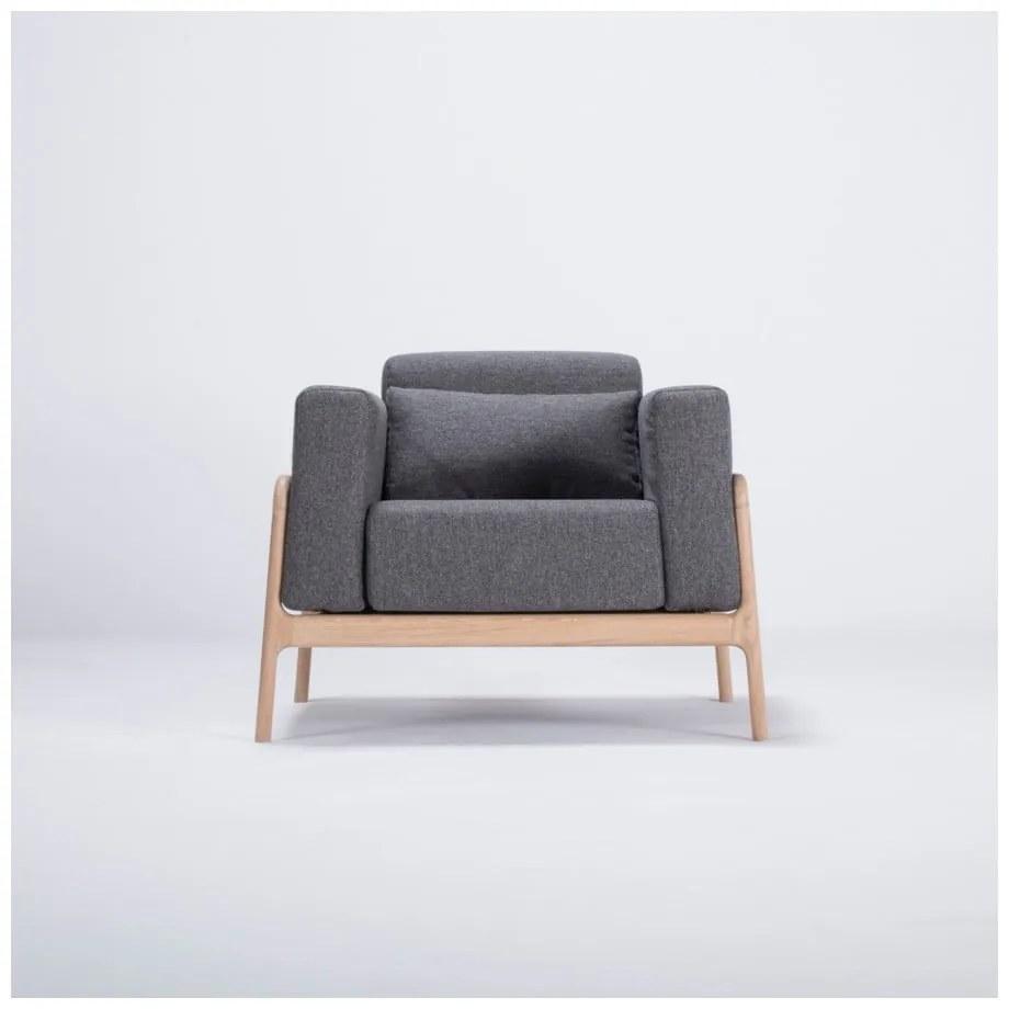 Fotoliu din lemn de stejar Gazzda Fawn, gri închis