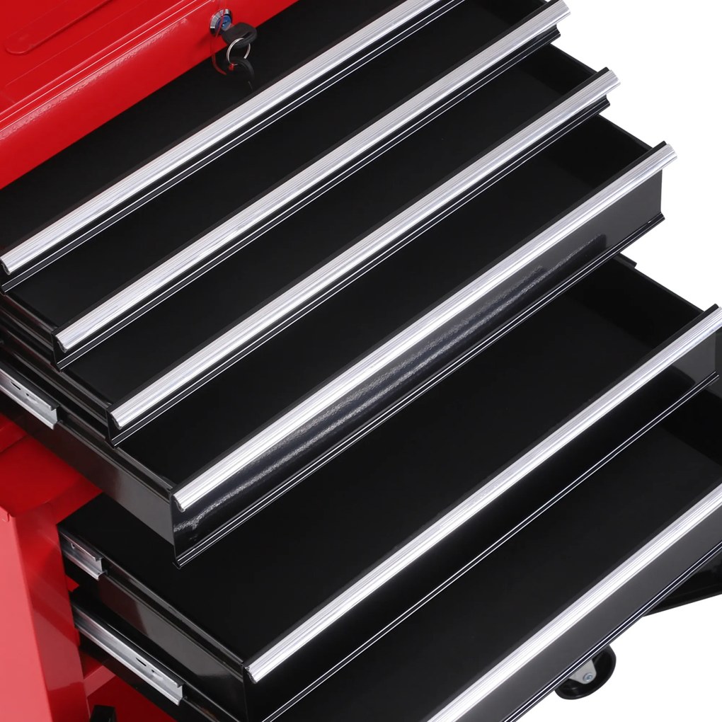 HOMCOM Cutie pentru Unelte pe Roți cu 6 Sertare, 2 în 1, Dulap Spațios cu Încuietoare, Metal, Roșu | Aosom Romania