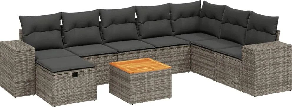 vidaXL Set canapele de grădină, 9 piese, cu perne, gri, poliratan