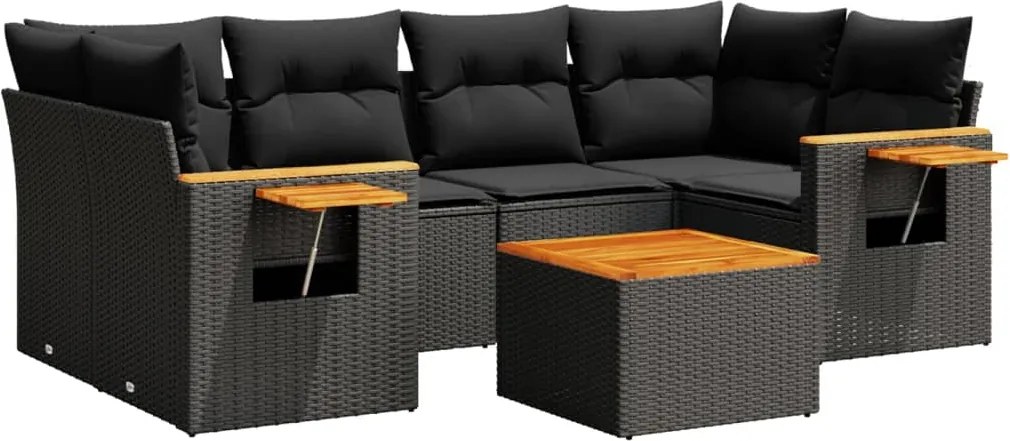 vidaXL Set canapele de grădină cu perne, 7 piese, negru, poliratan