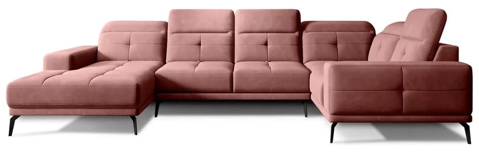 Colțar roz cu tapițerie din catifea (cu colț pe partea dreaptă/în formă de "U") Neviro – ELTAP