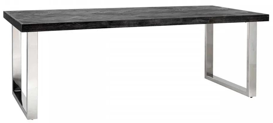 Masa dreptunghiulara cu blat din lemn de stejar Blackbone 77 x 180 x 90 cm gri inchis/argintiu