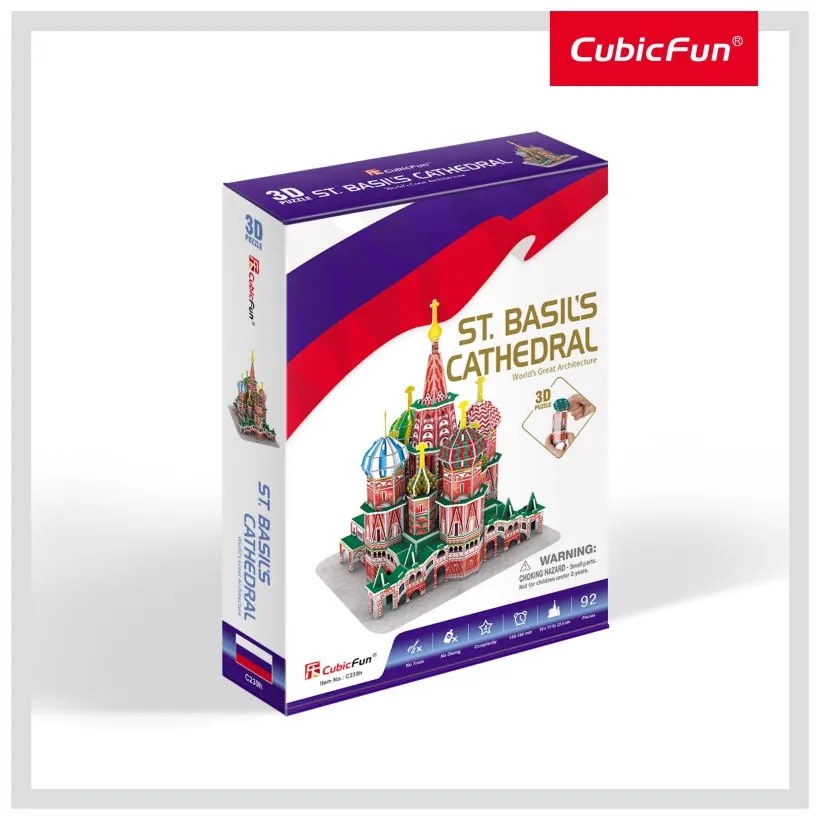 PUZZLE 3D CATEDRALA ST. BASIL (NIVEL MEDIU 92 PIESE)  - CUBICFUN (CUC239H)